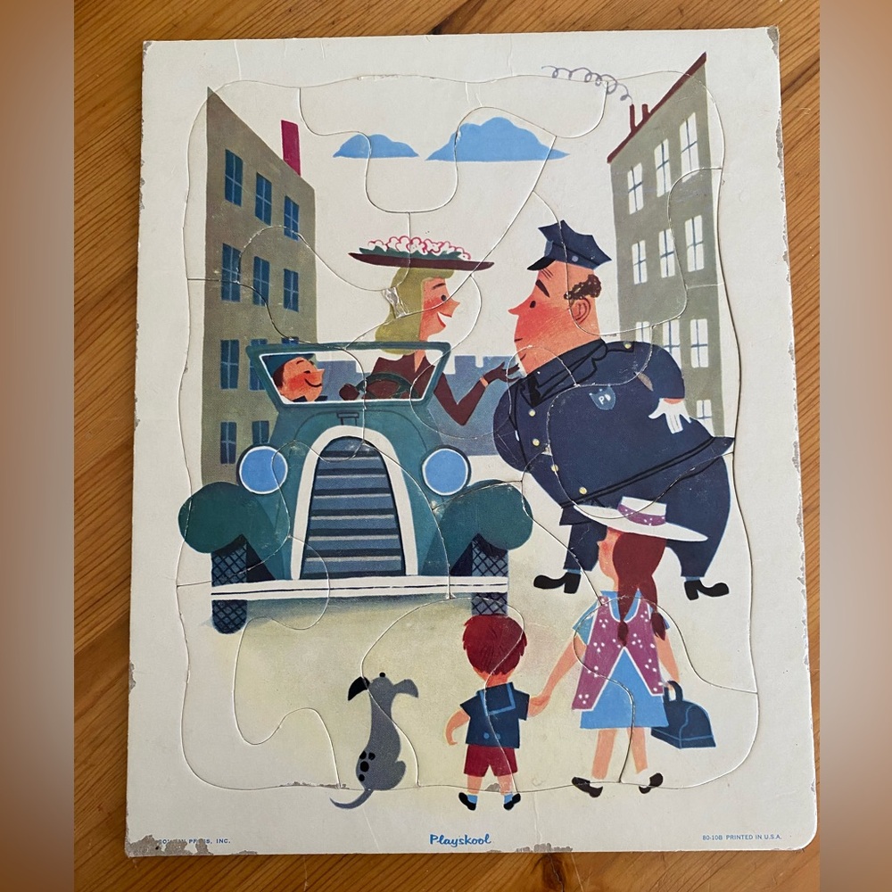 3 for 15$! Vintage Cardboard Playskool Puzzle with Police and Car Scene